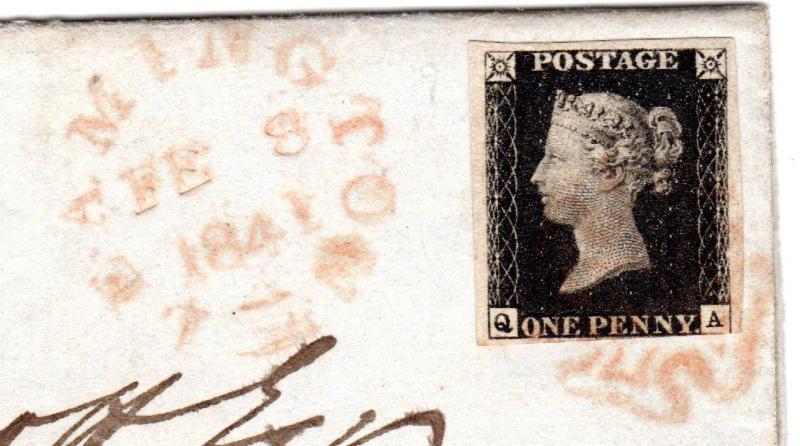 Great Britain Scott 1 plate 9 (SG3-SPEC AS56) worn plate POS QA on FLS