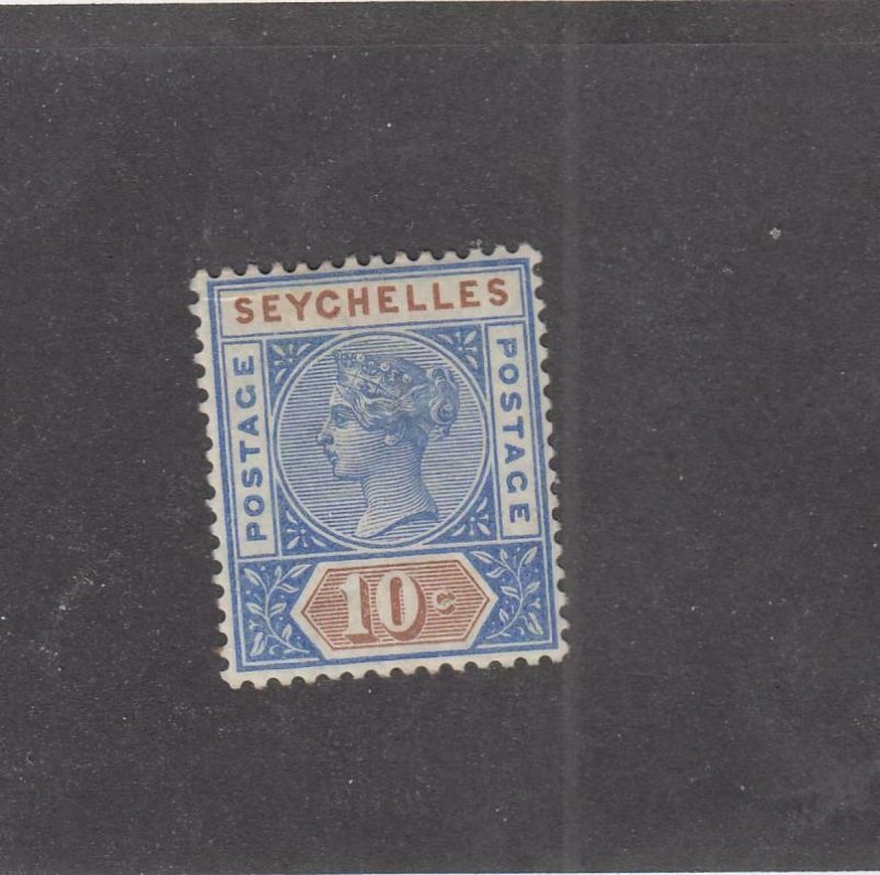 SEYCHELLES (MK4344)  # 7a  VF-MH 10c QUEEN VICTORIA /BLUE & BROWN CAT VALUE $13