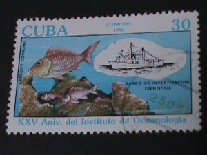 CUBA-1990 SC#3226 -ST-1193-25TH ANNIV: OCEANOGRAPHY INSTITUE-VF-CTO-HARD TO FIND