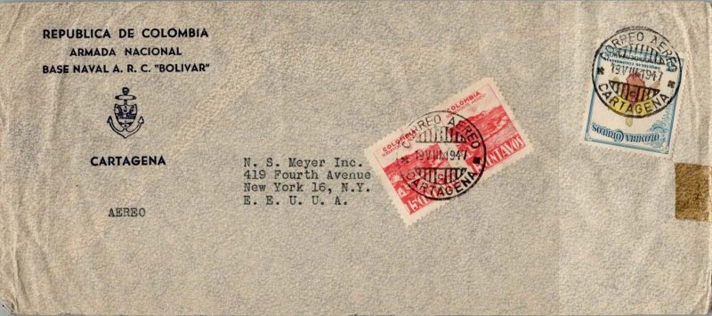 Colombia 5c Colombian Orchids and 15c Bay of Santa Maria (2) 1947 Correo Aere...