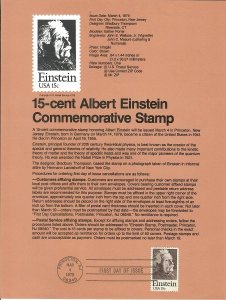 US SP464 Albert Einstein Souvenir Page #1774