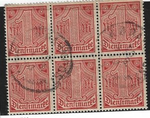 Germany Sc # O10 blk of 6 on piece used