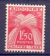 Andorra French 1943 MNH  postage due wheat sheaves  1f.50   #