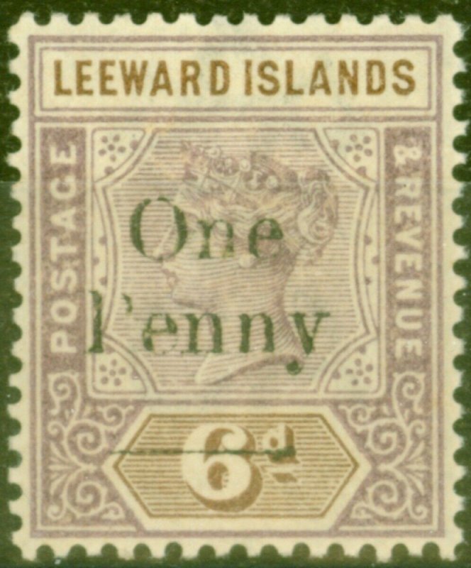 Leeward Islands 1902 1d on 6d Dull Mauve & Brown SG18 Fine Lightly Mtd Mint