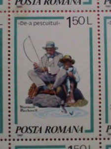 ROMANIA STAMP: 1981 SC#3038  NOMAN ROCKWELL-SNAGGING THE BIG ONE-MNH  FULL SHEET