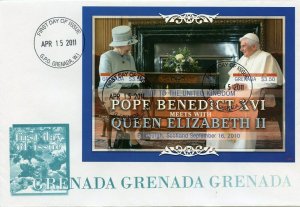 GRENADA  2011 POPE BENEDICT XVI VISIT TO THE UNITED KINGDOM IMPER SHEET FDC