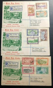1949 Rarotonga Cook Island 3 First Day Covers  to New Zealand Pictorial Stamp