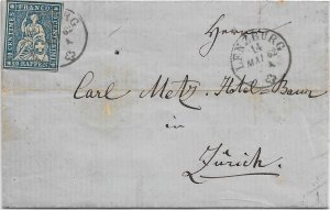 Lenzburg to Zurich 1862 Folded Letter solo Sc #37 (50279)