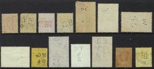 Ceylon Perfin Lot of 14 different die and face issues, F-VF