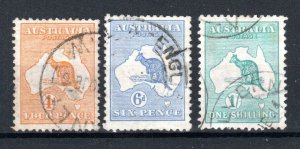 Australia 1913 4d, 6d And 1s Kangaroo Values All Die II Sg 6, 9 And 11 Fu Cds-