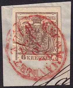 Austria - 1854 - Scott #4b - used on piece - red RECOMMANDIRT WIEN pmk