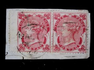 GREAT BRITAIN - SCOTT# 37 - PAIR ON PIECE MALTA CANCEL - USED - CAT VAL $600.00