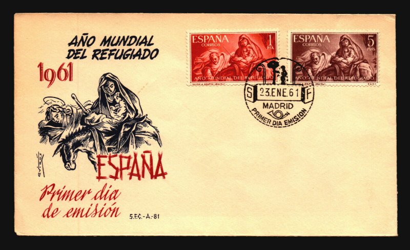 Spain 1961 Refugiado Series FDC (II) - L1159 