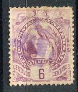 GUATEMALA; 1886 classic Quetzal Coat of Arms issue fine used 6c. value