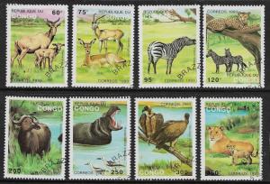 CONGO, PEOPLES REPUBLIC  1008-1015, USED,  WILD ANIMALS SET  1993