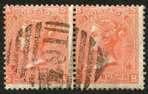 SG93 4d Dull Vermilion Plate 12 Great Colour (right stamp vertical crease) Cat 