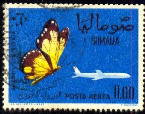 Butterfly & Jet Plane, Somalia stamp SC#C75 used
