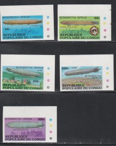 Congo # 408-412, History of the Zeppelin, IMPERF, Mint NH