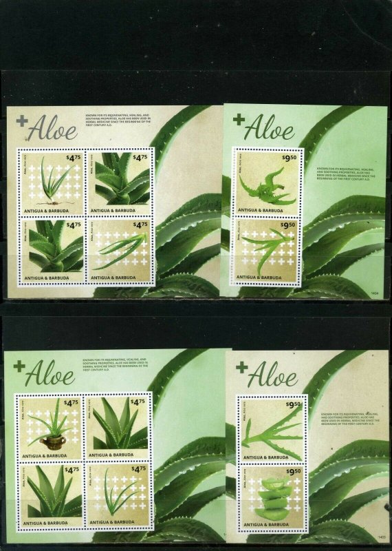 ANTIGUA & BARBUDA MEDICAL FLORA PLANTS/ALOE 4 SHEETS OF 2 & 4 STAMPS MNH