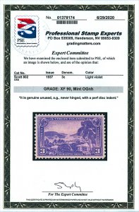 Scott 802 1937 3c Virgin Islands Mint Graded XF 90 NH with PSE CERTIFICATE!