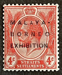 MALAYA BORNEO EXHIBITION MBE opt STRAITS KGV 4c 2nd Small A MNH MSCA SG#252d M46