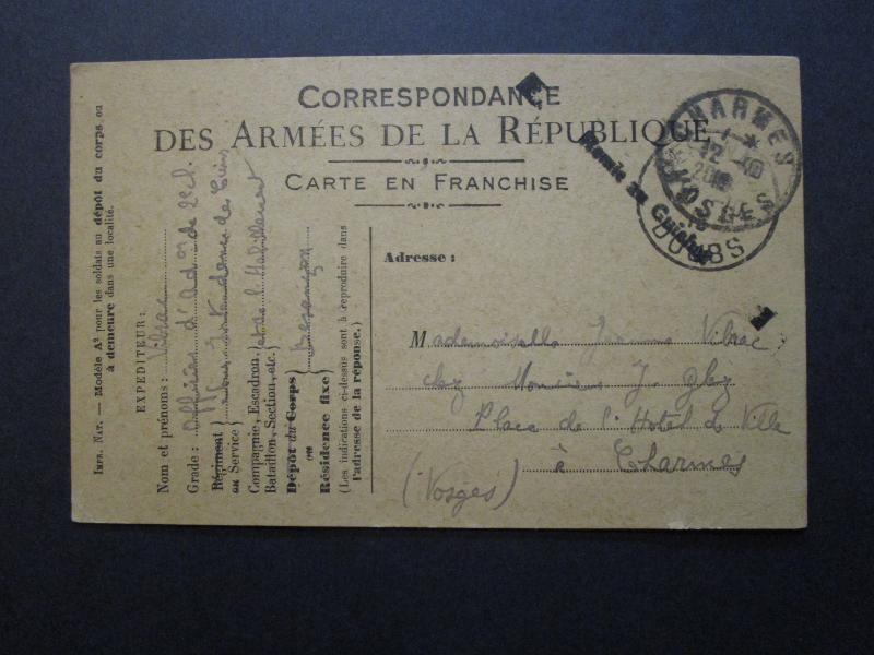 France 1916 Army Postal Card Used / Stampless - Z7085