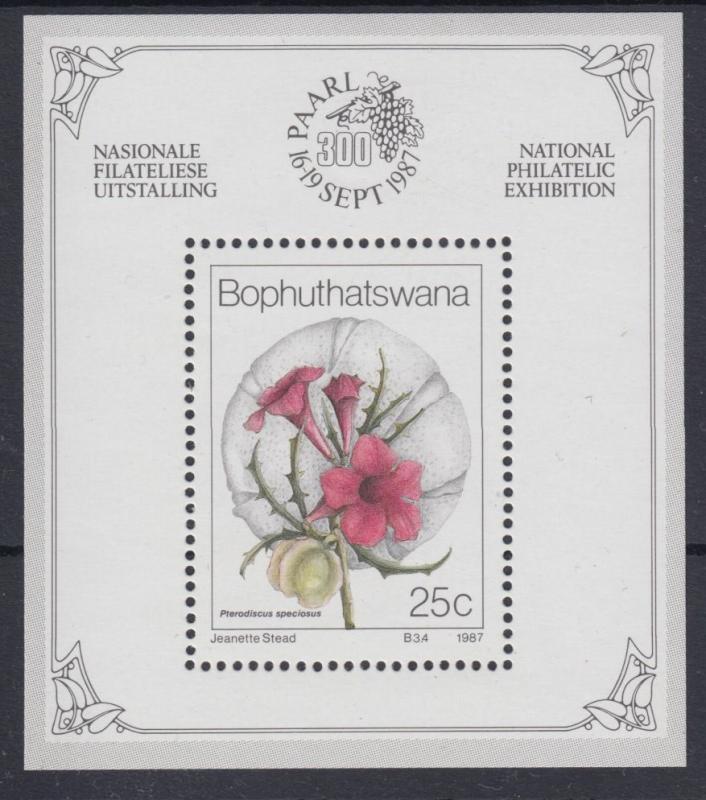 XG-AC029 BOPHUTHATSWANA - Flowers, 1987 Wild Flora, Philatelic Expo MNH Sheet