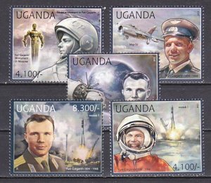 Uganda, Michel cat. 2844-2848. Yuri Gagarin, Space issue.