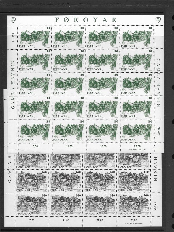 Faroe Island 43-4, 86-9 sheet stock MNH 8 cpl. sets vf, 2020 CV $356.00