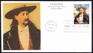 USA Sc# 2869o (Mystic Stamp cachet) FDC (Laramie, WY) 1994 Wild Bill Hickok