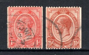 South Africa 1914 1d rose-red and 1920 1 1/2d coil stamps SG 10-11 FU CDS