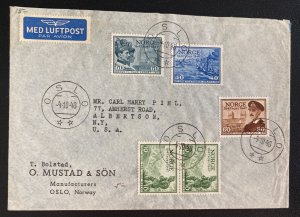 1948 Oslo Norway Airmail Commercial Cover To Albertson NY USA