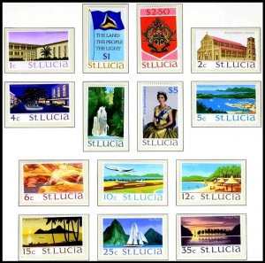 ST LUCIA 1970 Definitive: Arms Flag Views Plane Ship. Complete set 14v, MNH