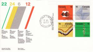 Canada # 582-585, Cacheted First Day Cover, Corner Block 4