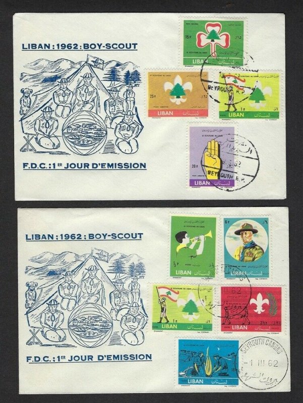 1962 Lebanon Boy Scout 50th anniv Baden Powell on 2 FDCs