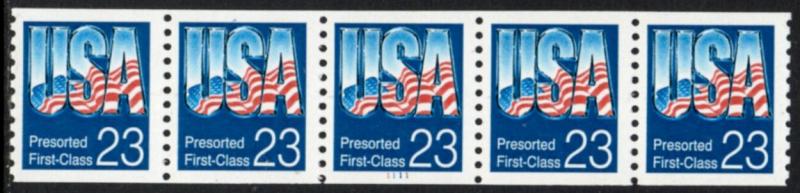 US Stamp #2607 MNH - 'Chrome USA' Coil PS5 #1111 Strip of 5