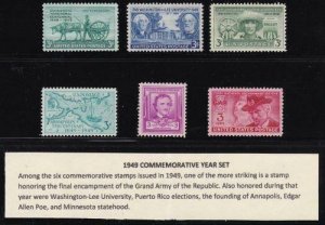 U S 1949 Commemorative Year Set (6 stamps) Mint Never Hinged