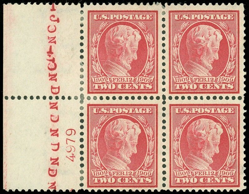 US Scott #367 Block/4 With PL# & JON-ND Letters, Mint-XF-LH/Hinged, SCV $19.00+!