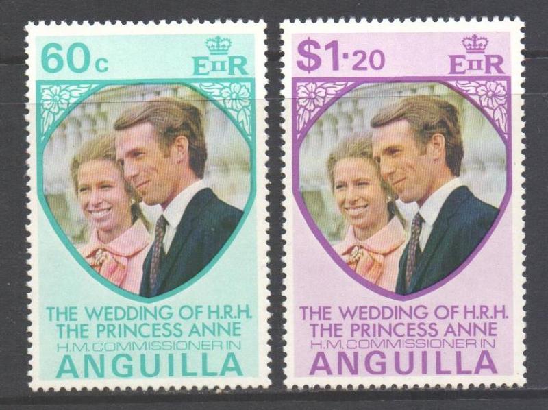 Anguilla Scott 179/180 - SG165/166, 1973 Royal Wedding Set MNH**