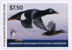 MINNESOTA #42 2018 STATE DUCK STAMP WHITEWINGED SCOTER/LIGHTHOUSE by Mark Thone 