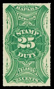 Hawaii Scott R1 1877 25c Revenue Issue Mint F-VF OG NH Cat $32.50