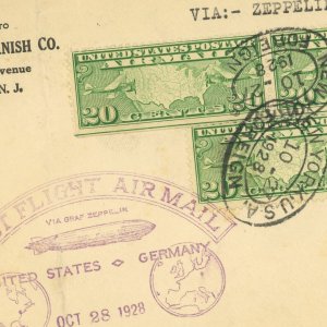 USA Germany LZ-127 Graf Zeppelin Airship First Airmail Flight 1928 Postal Card