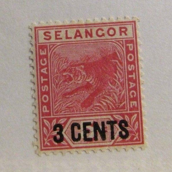 MALAYA  SELANGOR Sc# 28 * MH, tiger cat, postage stamp, Fine +