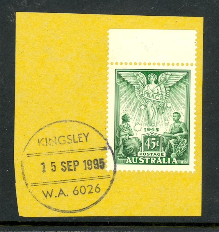 AUSTRALIA 1995 45c Dark Green 1945 PEACE TYPE on PIECE Scott No. 1457 VFU