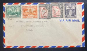 1942 Georgetown British Guiana Airmail Cover To Evansville IN USA