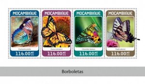 Mozambique - 2018 Butterflies on Stamps - 4 Stamp Sheet - MOZ18302a