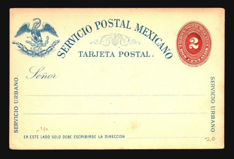 Mexico 1880s 2c UPU Card Unused / Carmine & Blue (Sm Corner Creases) - Z15190