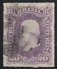 BRAZIL  1878 Sc 69 Used 20r VF, Emperor Don Pedro, negative cancel