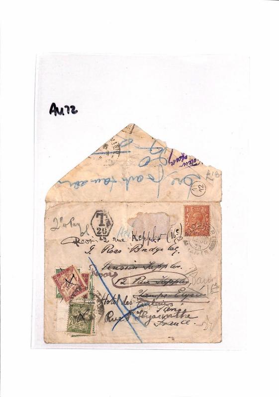 GB Cover Hants Gosport FRANCE Forwarded POSTAGE DUES TAXE Paris 1933 AU72