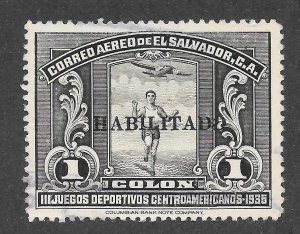 El Salvador Scott C45 UVLH - 1935 1col HABILITADO Overprint - SCV $6.00